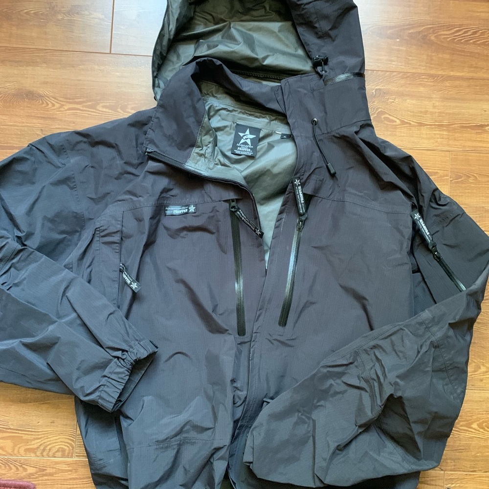 Proper brand rain jacket.